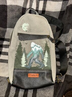 Chala Beige & Black Canvas Belt Bag with Green Sasquatch Patch